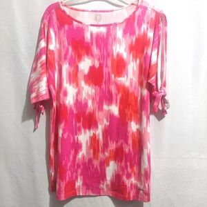 Ann Klein Sport Womens Medium Popover Top Short Cold Shoulder Sleeves Stretch